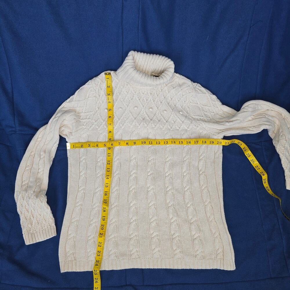 Jeane Pierre Women's L Ivory Cable Knit Fisherman Turtleneck Sweater 100% Cotton - Picture 4 of 6